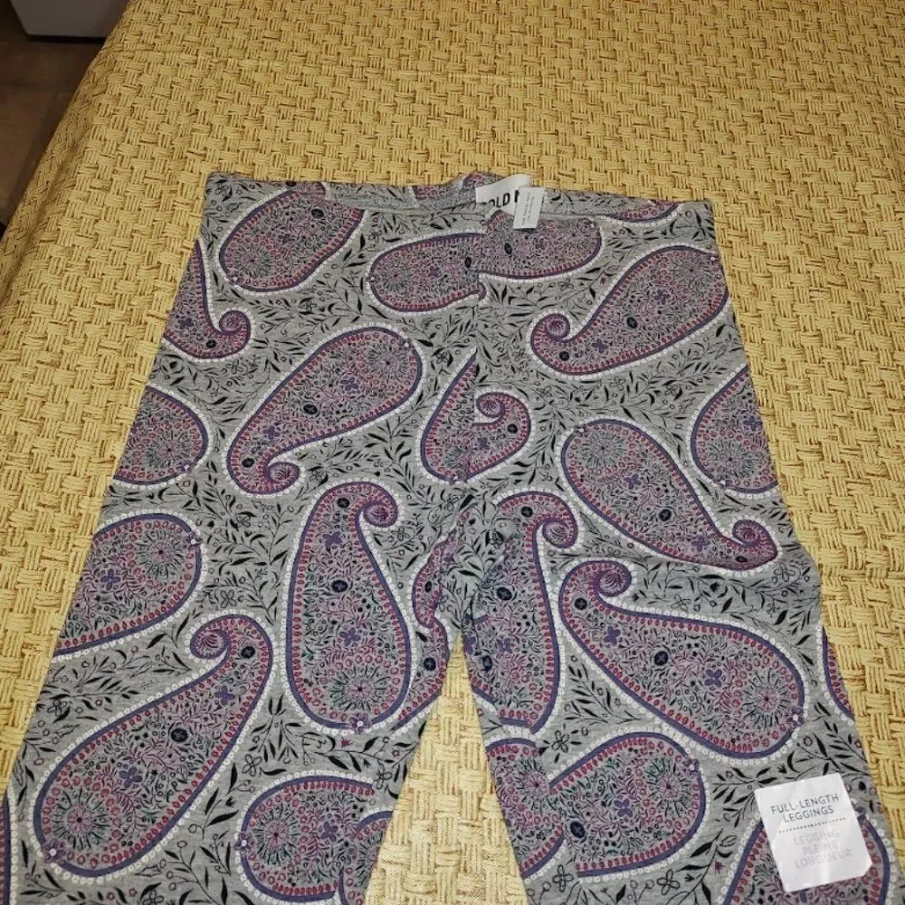New Old Navy Gray Multi-Colored Paisley Leggings Size Girl's 14